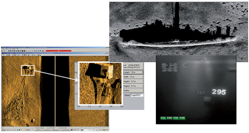 Comparison between sonar imaging and optical imaging (bottom right side)